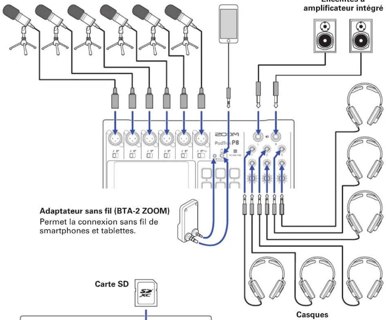 ZOOM PodTrak P8 - Examples de connexion - 1