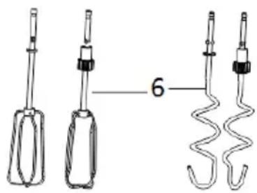 Technical diagram showing three different types of electrical tools or devices with labeled parts 6 and 7