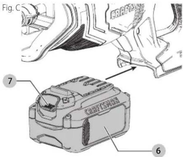 Craftsman CMCS300 - Installing and Removing the Battery Pack (Fig. C) - 1