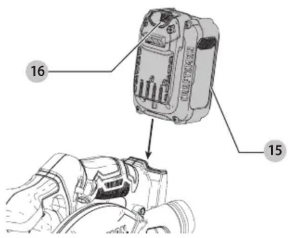 Craftsman CMCS500 - Installing and Removing the Battery Pack (Fig. B) - 1