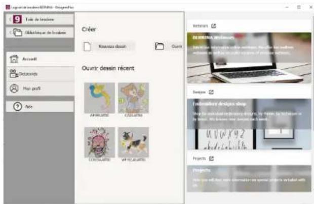 BERNINA Embroidery Software 9 Creator - Ecran d'accueil - 2