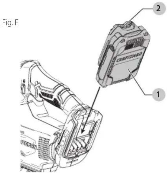 Craftsman CMCS600B - Installing and Removing the Battery Pack (Fig. E) - 1
