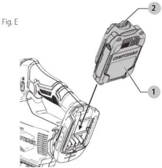 Craftsman CMCS600B - Installation et retrait du bloc-piles (Fig. E) - 1