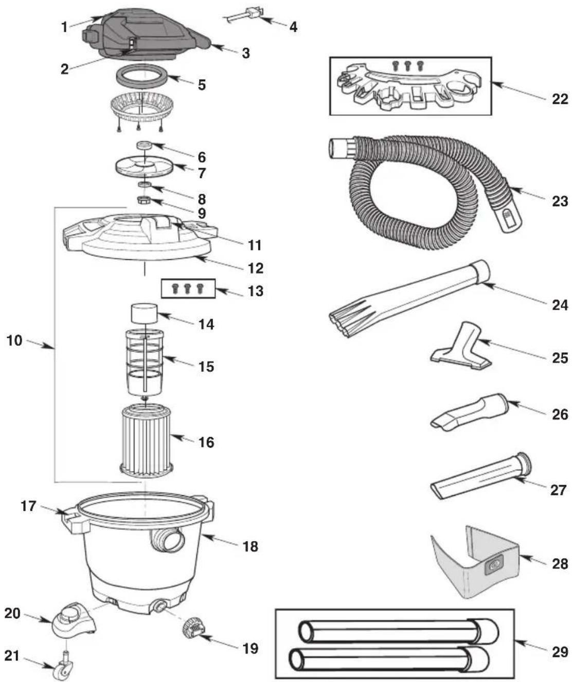 Craftsman CMXEVBE17607 - Aspirateur de liquides et de poussières avec souffleuse amovible de 60 Litres (16 Gallons) Modèle N° CMXEVBE176070 - 1