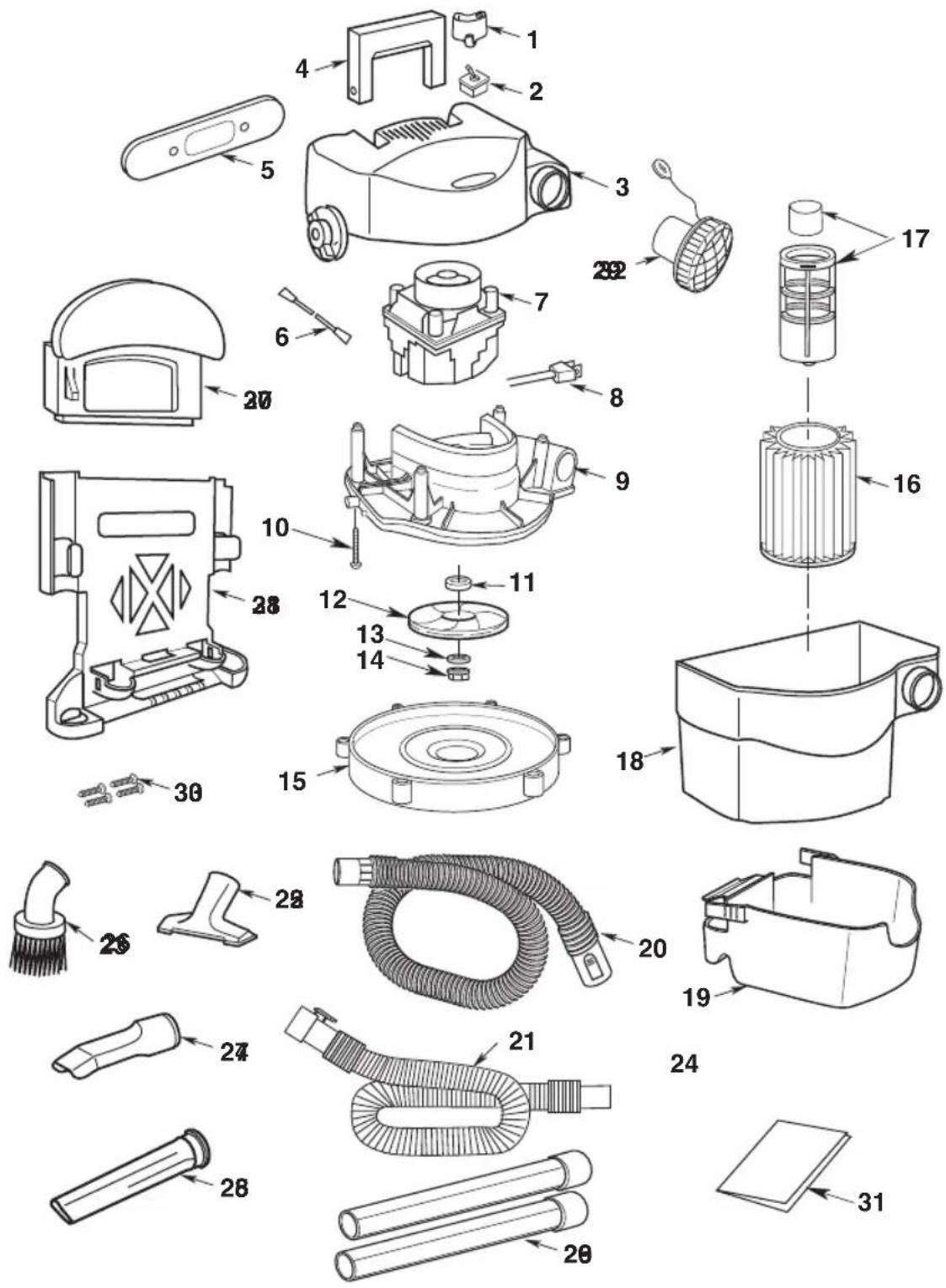 Craftsman CMXEVBE17925 - WARNING: SERVICING OF DOUBLE-INSULATED WET/DRY VAC - 1