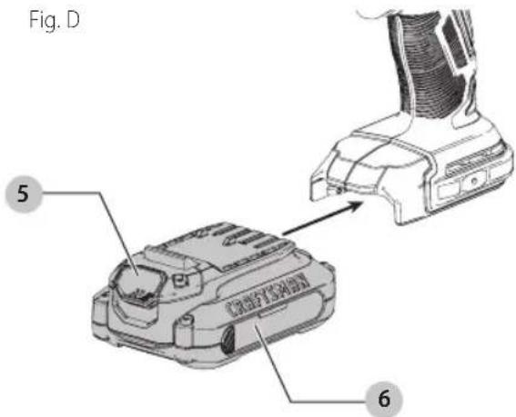 Craftsman CMCF810C2 - Installing and Removing the Battery Pack (Fig. D) - 1