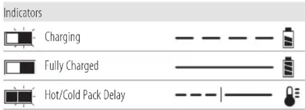 Indicators Charging Fully Charged Hot/Cold Pack Delay