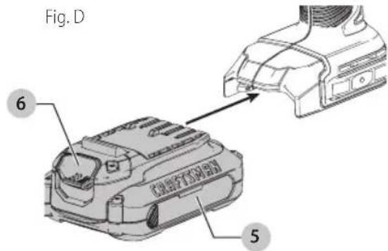 Craftsman CMCF800C1 - Installing and Removing the Battery Pack (Fig. D) - 1