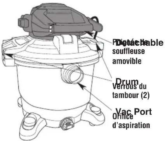 Detachable souffleuse amovible Drum Verrous du tambour (2) Vac Port Onifice d'aspiration
