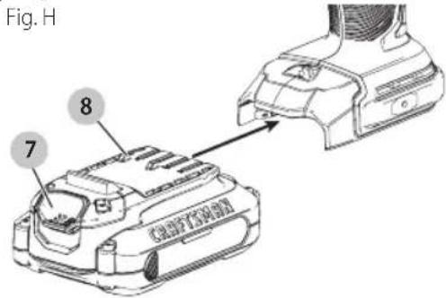 Craftsman CMCD720B - Installing and Removing the Battery Pack (Fig. H) - 1