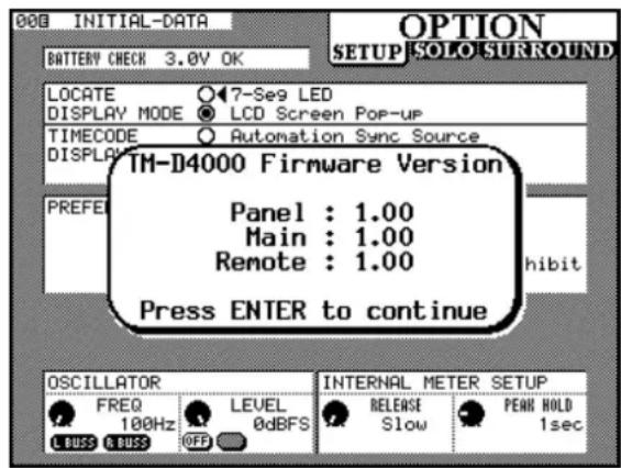 TASCAM TMD4000 - Visualisation du numéro de version en cours - 1