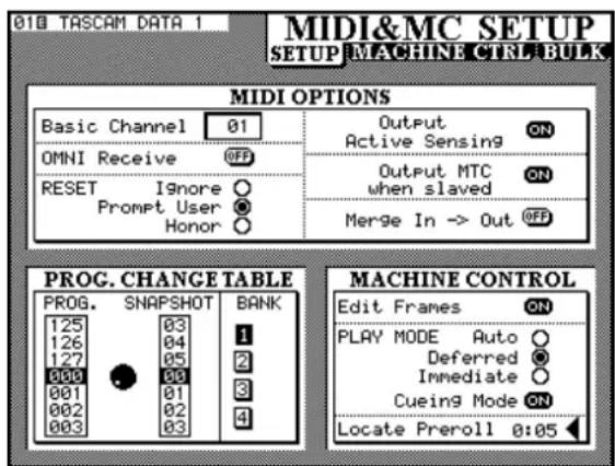 TASCAM TMD4000 - Réglages MIDI - 1