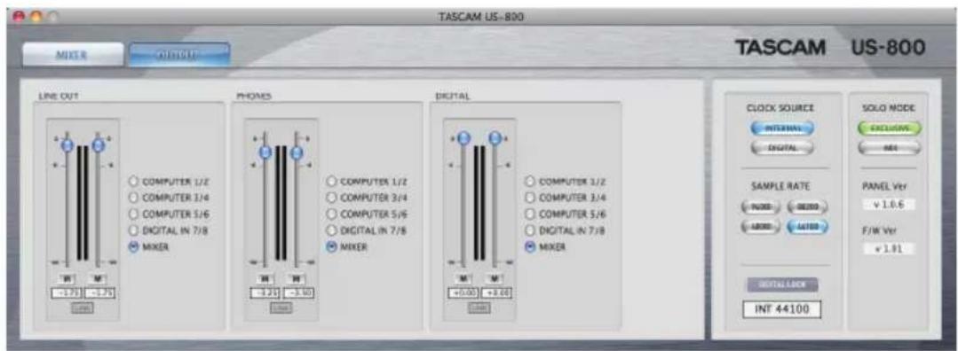 TASCAM US800 - Onglet Output (sortie) - 2