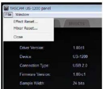 TASCAM US1200 - Restauration des valeurs par défaut des paramètres - 1