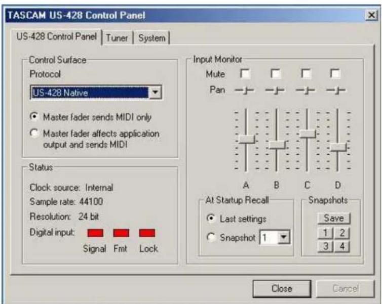 TASCAM US428 - Fenêtre principale - 1