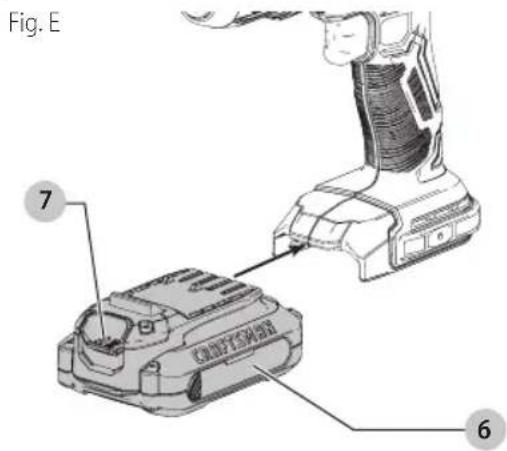 Craftsman CMCD711 - Installing and Removing the Battery Pack (Fig. E) - 1