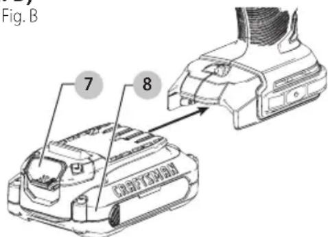 Craftsman CMCD721D2 - Installing and Removing the Battery Pack (Fig. B) - 1