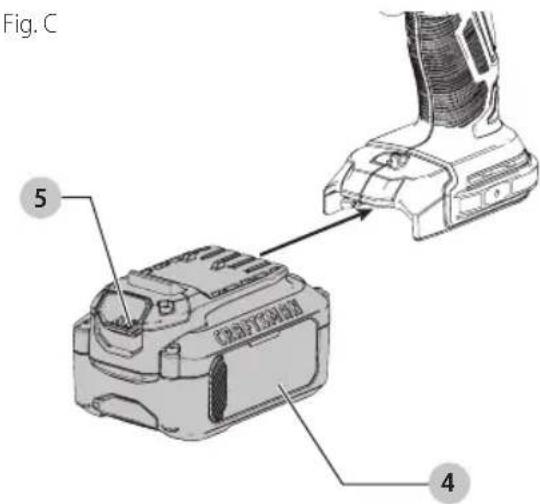 Craftsman CMCF900M1 - Installing and Removing the Battery Pack (Fig. C) - 1