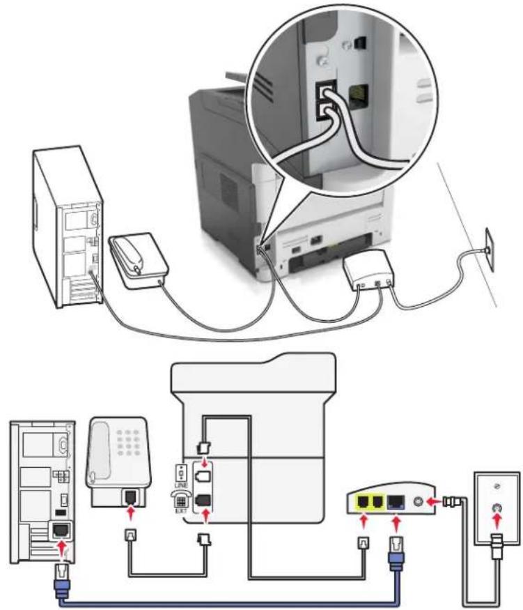 LEXMARK MX317 - Configuration de la télécopie à l'aide d'une connexion par modem câble - 1
