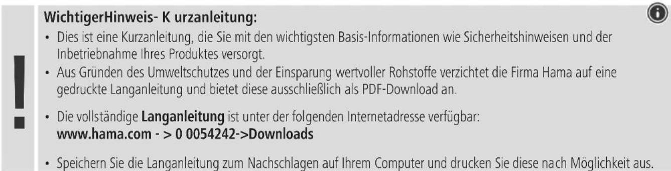 HAMA DR7USB - Hinweis - 2