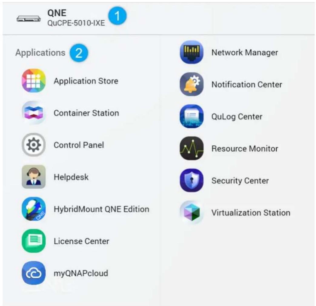 QNAP QuCPE7012 - Menu principal - 1
