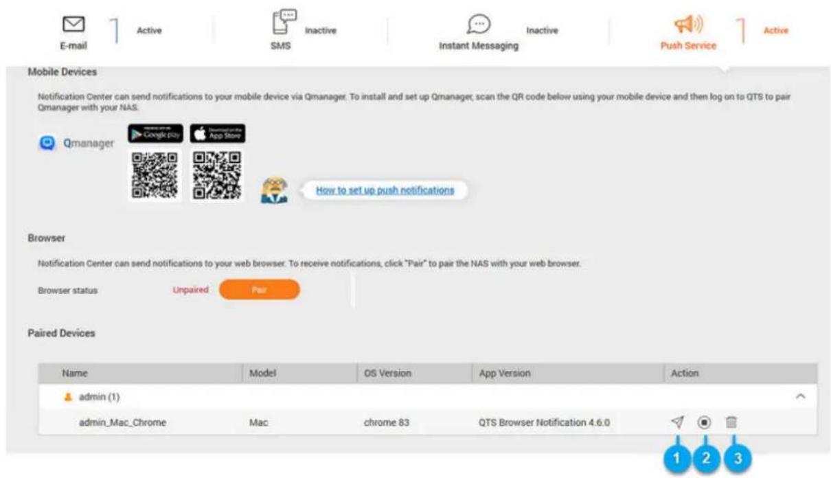 QNAP QuCPE7012 - Gérer les notifications push - 1