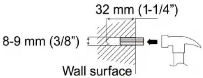 32 mm (1-1/4") 8-9 mm (3/8") Wall surface
