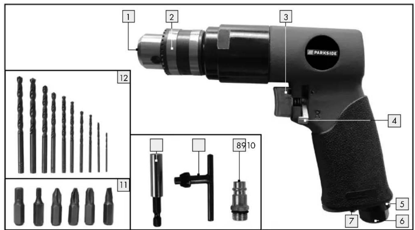 PARKSIDE PDBS 2200 A2 - TRYKLUFT-BORESKRUEMASKINE - 1