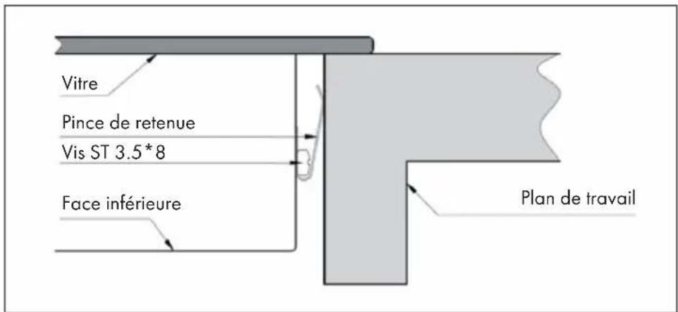Vitre Pince de retenue Vis ST 3.5*8 Face inférieure Plan de travail