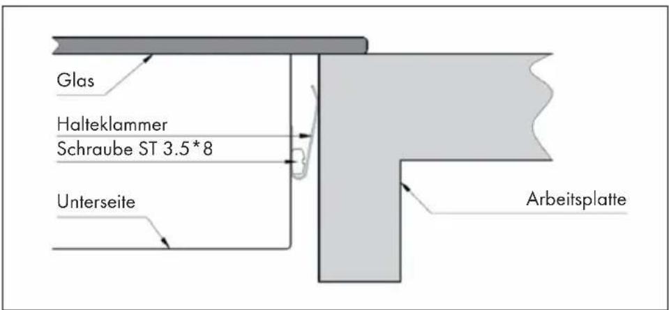 Glas Halteklammer Schraube ST 3.5*8 Unterseite Arbeitsplatte