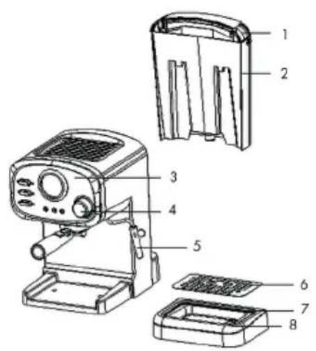 Klarstein Espressionata Gusto - COMPONENTI DEL DISPOSITIVO - 1