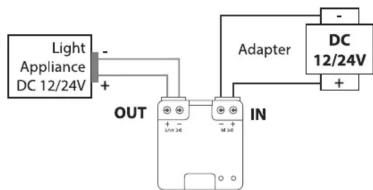 DIO 54553 - 1b. Installer le module à un éclairage/appareil en 12/24V (Mode A - ON/OFF) - 1