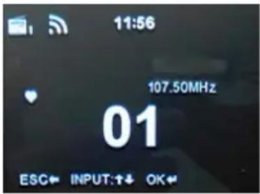 11:56 107.50MHz 01 ESC← INPUT:↑↓ OK←
