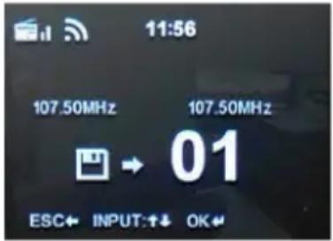 11:56 107.50MHz 107.50MHz → 01 ESC← INPUT:↑↓ OK↓
