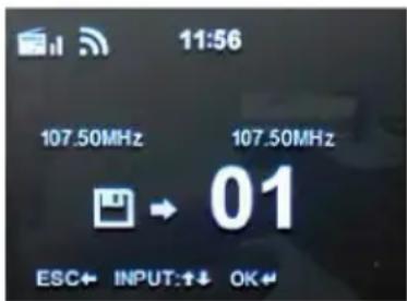 11:56 107.50MHz 107.50MHz → 01 ESC← INPUT:↑↓ OK←