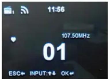 11:56 107.50MHz 01 ESC← INPUT:↑↓ OK←