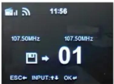 11:56 107.50MHz 107.50MHz → 01 ESC← INPUT:↑↓ OK←