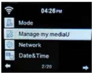 04:26 PM Mode Manage my mediaU Network Date&Time 2/20