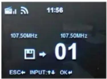 11:56 107.50MHz 107.50MHz → 01 ESC← INPUT:↑↓ OK↓