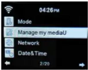 04:26 PM Mode Manage my mediaU Network Date&Time 2/20