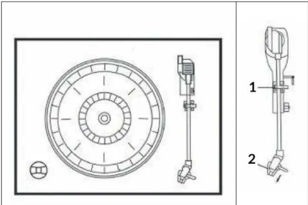 Technical diagram showing a circular component with internal structure and two labeled parts (1 and 2) for assembly or maintenance.