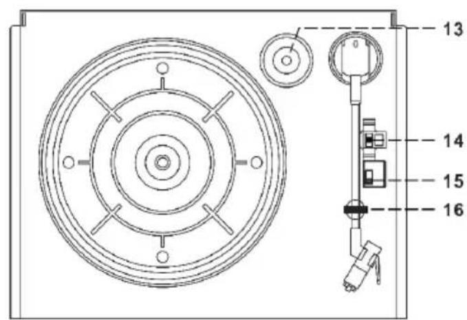 Technical diagram of a mechanical component with numbered parts labeled 13, 14, 15, and 16.