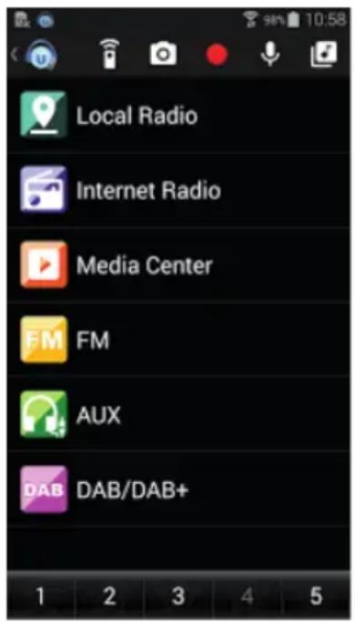 Local Radio Internet Radio Media Center FM FM AUX DAB DAB/DAB+ 1 2 3 4 5