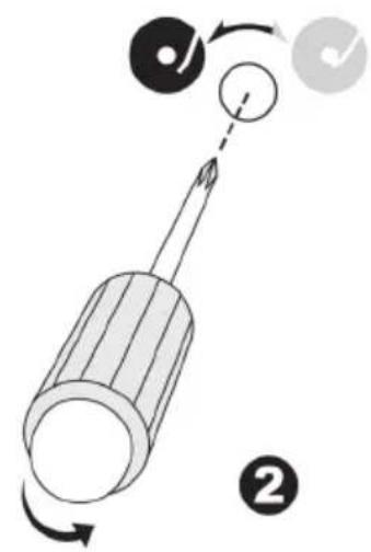 Diagram illustrating a screwdriver tool with labeled parts and directional arrows indicating motion or sequence.