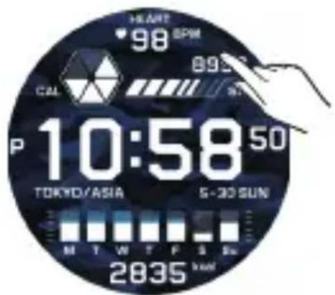 CASIO GShock GSWH1000 - Sur le cadran DIGITAL, touchez la zone d'affichage (supérieure, centrale et inférieure) dont vous souhaitez modifier l'objet d'affichage. - 1