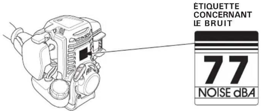Honda UMC435 - Emplacement de la marque CE et de I'etiquette concernant le bruit - 2