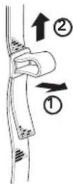 Diagram showing two labeled mechanical or structural components with directional arrows and numbered annotations