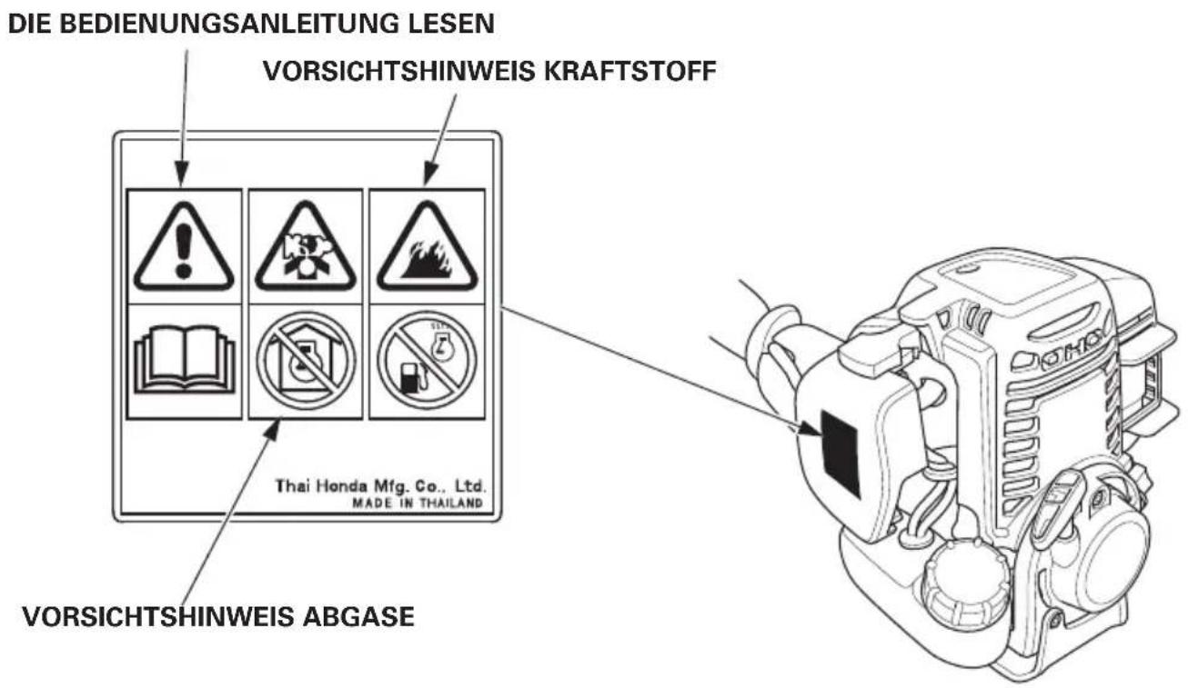 DIE BEDIENUNGSANLEITUNG LESEN VORSICHTSHINWEIS KRAFTSTOFF Thai Honda Mfg. Co., Ltd. MADE IN THAILAND VORSICHTSHINWEIS ABGASE