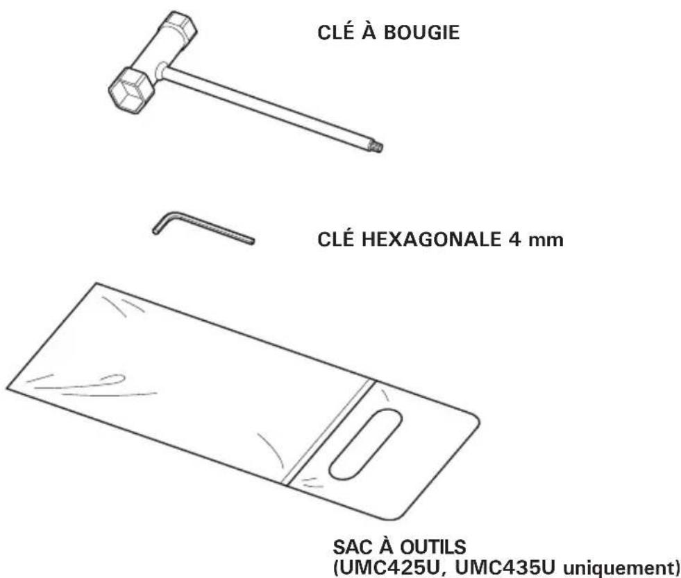 CLÉ À BOUGIE CLÉ HEXAGONALE 4 mm SAC À OUTILS (UMC425U, UMC435U uniquement)