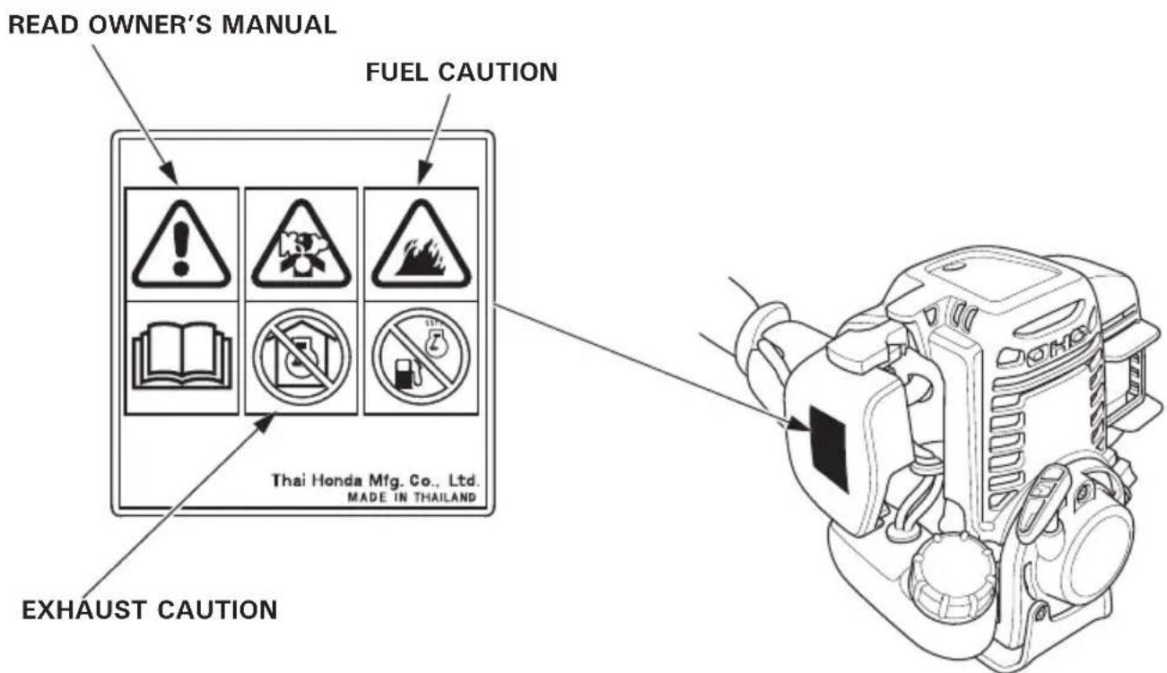 READ OWNER'S MANUAL FUEL CAUTION Thai Honda Mfg. Co., Ltd. MADE IN THAILAND EXHAUST CAUTION